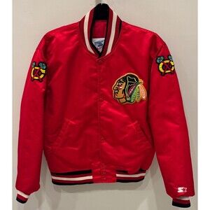 Chicago Blackhawks - Starter Satin Jacket - Adult Size Medium - Vintage - Red